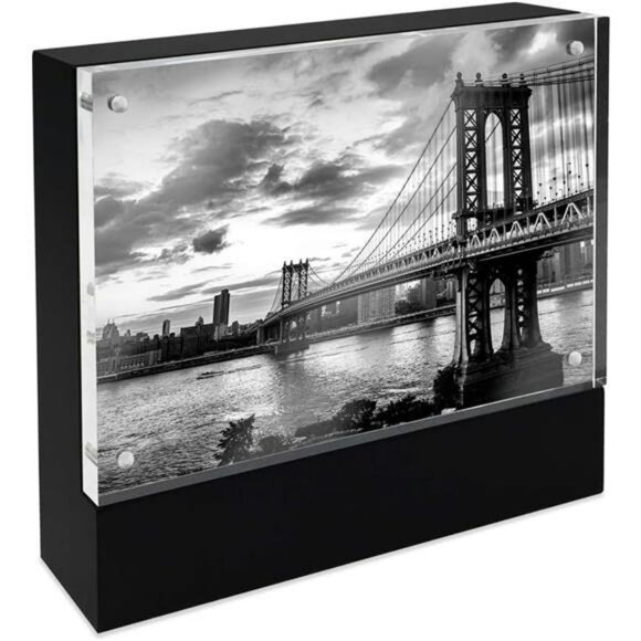 Black wood acrylic magnetic picture frame 4x6 tabletop photo display holder - Picture 1 of 7
